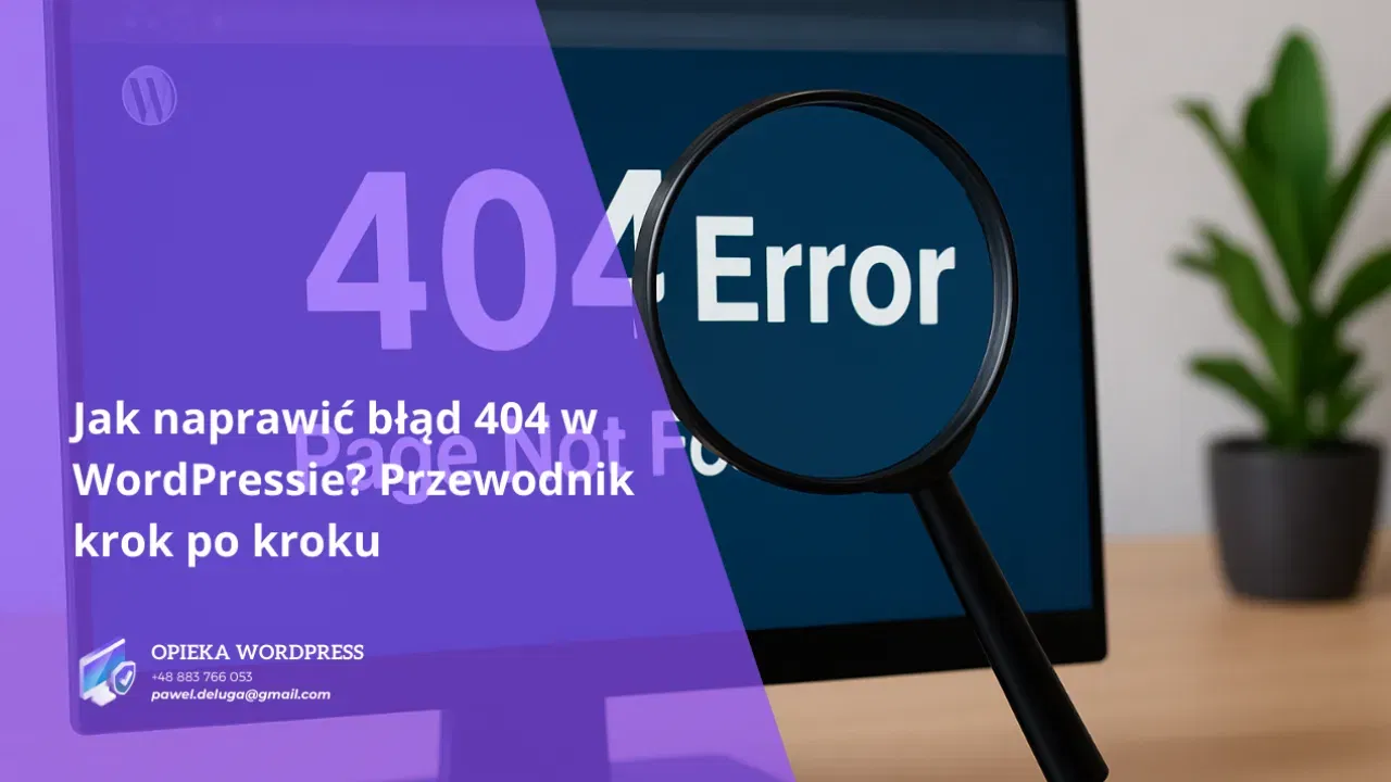 Ilustracja pokazująca komunikat błędu 404 na stronie internetowej WordPress.