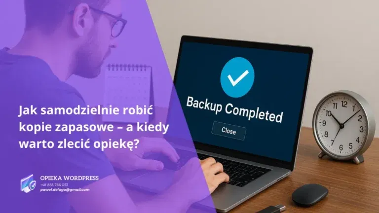 Administrator WordPress tworzący kopię zapasową na laptopie
