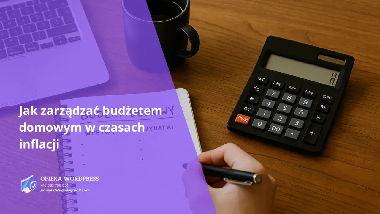 Zestaw do planowania budżetu: laptop, kawa, notatnik i kalkulator