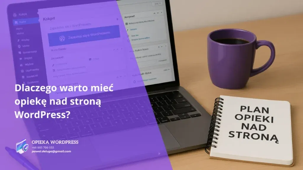 Pulpit WordPressa na ekranie laptopa jako symbol opieki technicznej nad stroną
